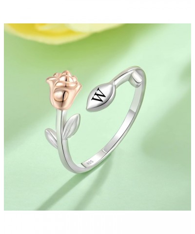 Rose Initial Ring for Women 925 Sterling Silver Letters A-Z 26 Alphabet Adjustable Ring Size 7 W $24.47 Rings