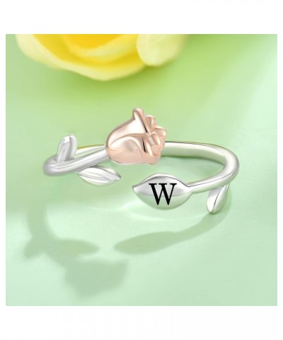 Rose Initial Ring for Women 925 Sterling Silver Letters A-Z 26 Alphabet Adjustable Ring Size 7 W $24.47 Rings