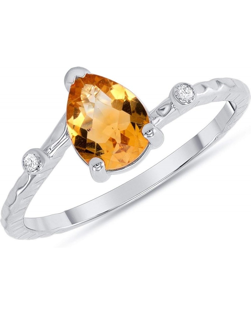 Solid 14k Gold Diamond and Pear-Shaped Genuine Citrine Stackable Ring White Gold $74.80 Rings