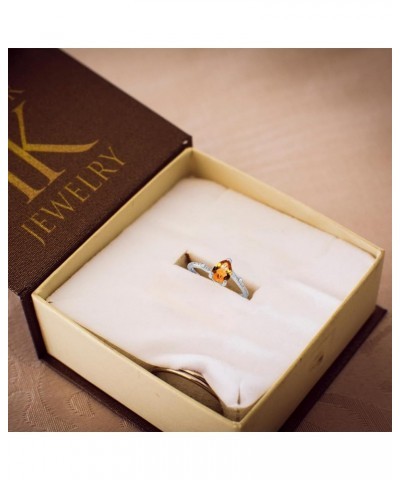 Solid 14k Gold Diamond and Pear-Shaped Genuine Citrine Stackable Ring White Gold $74.80 Rings