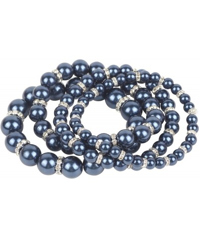 4pcs /Set Imitation Pearl Bracelets Crystal Women Multi Layer (BR1113) navy blue $10.82 Bracelets