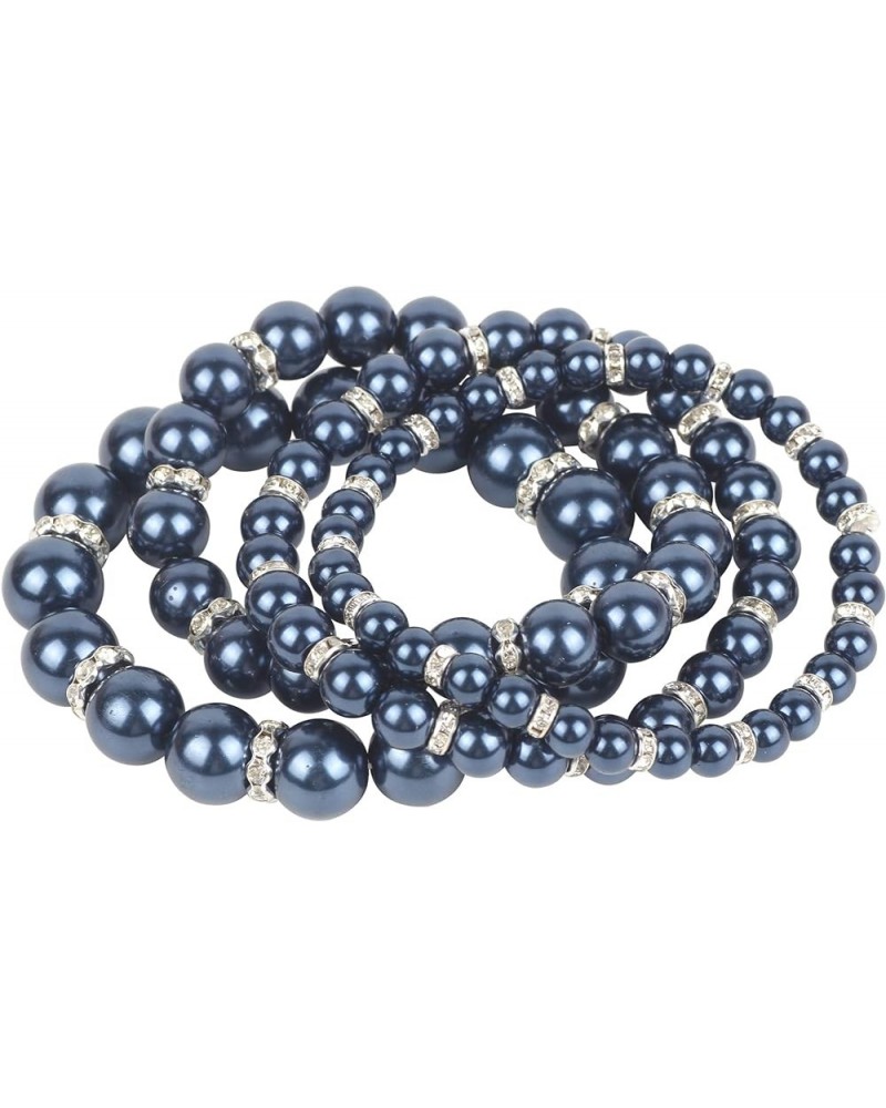 4pcs /Set Imitation Pearl Bracelets Crystal Women Multi Layer (BR1113) navy blue $10.82 Bracelets