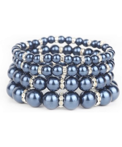 4pcs /Set Imitation Pearl Bracelets Crystal Women Multi Layer (BR1113) navy blue $10.82 Bracelets