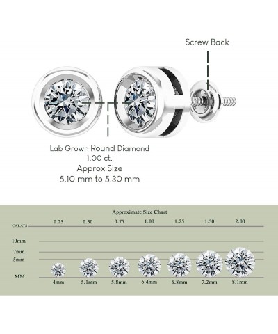 0.25-2.00 Carat Round Lab Grown White Diamond or Cubic Zirconia Elegant Solitaire Bezel Set Stud Earrings for Women in 925 St...