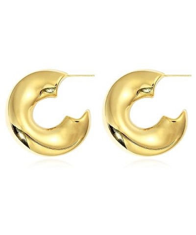 Gold Large Chunky Hoops Earrings for Women Oversized Chubby Thick Open Hoop Earrings B-Gold $10.56 Earrings