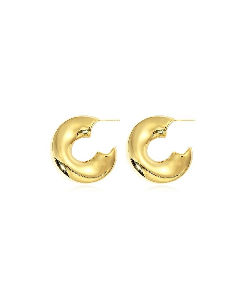 Gold Large Chunky Hoops Earrings for Women Oversized Chubby Thick Open Hoop Earrings B-Gold $10.56 Earrings