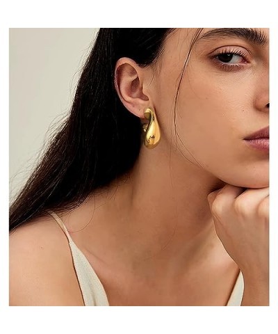 Gold Large Chunky Hoops Earrings for Women Oversized Chubby Thick Open Hoop Earrings B-Gold $10.56 Earrings