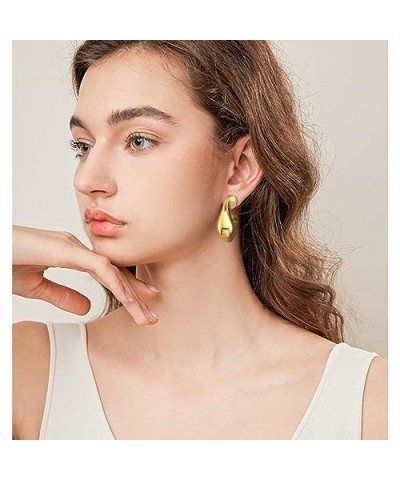 Gold Large Chunky Hoops Earrings for Women Oversized Chubby Thick Open Hoop Earrings B-Gold $10.56 Earrings