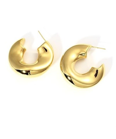 Gold Large Chunky Hoops Earrings for Women Oversized Chubby Thick Open Hoop Earrings B-Gold $10.56 Earrings