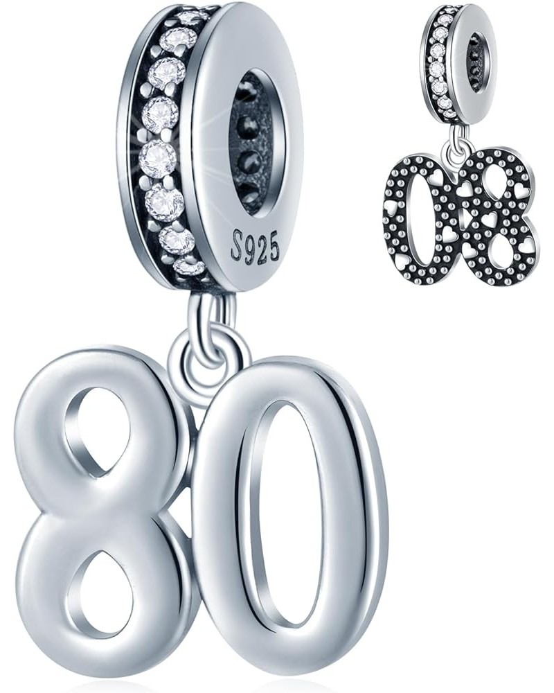 10 to 25 28 30 31 33 35 36 40 45 50 55 60 65 70 75 80 Birthday Charms, fits European Anniversary Bracelet/Necklace, 925 Sterl...