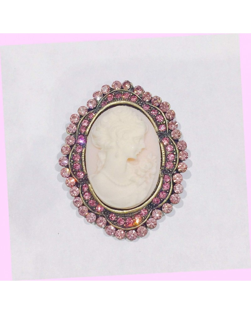 Vintage Style Lady Cameo Brooch Pendant Pink Crystal Charm Pin Br1031 Rhinestone Brooch Pin for Women $10.64 Brooches & Pins