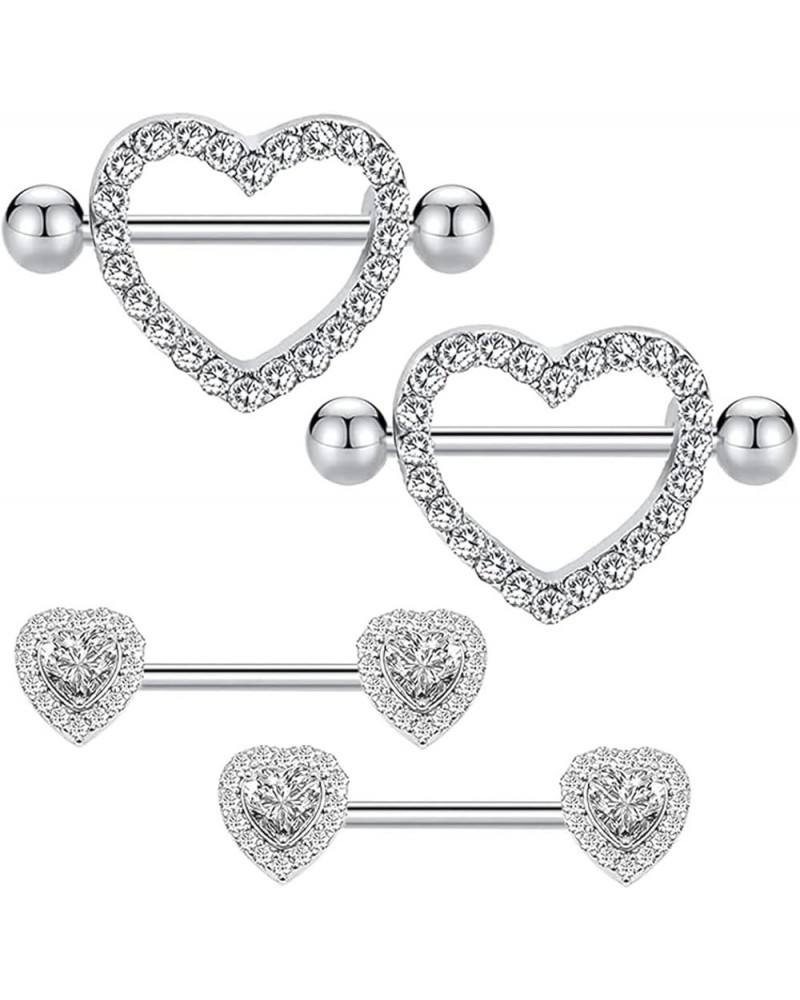 14G Heart Nipple Rings 2 Pairs 316L Stainless Steel Nipple Ring CZ Nipple Barbell Nipple Piercing Jewelry for Women Color E $...