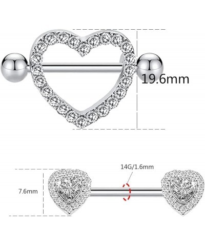 14G Heart Nipple Rings 2 Pairs 316L Stainless Steel Nipple Ring CZ Nipple Barbell Nipple Piercing Jewelry for Women Color E $...