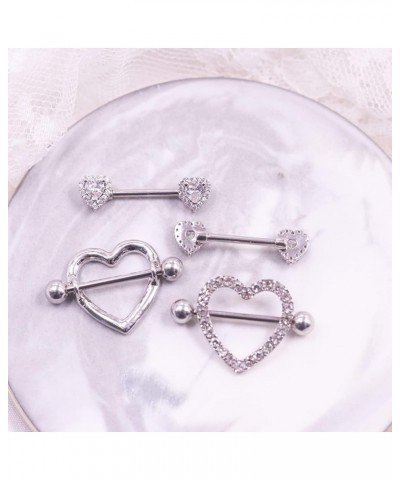 14G Heart Nipple Rings 2 Pairs 316L Stainless Steel Nipple Ring CZ Nipple Barbell Nipple Piercing Jewelry for Women Color E $...