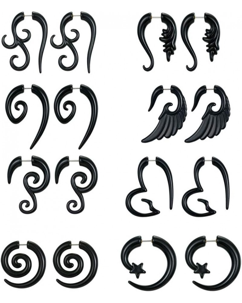 Earrings, 8 Pairs 16G Spiral Fake Gauges Acrylic Ear Tapers Fake Plugs Horn Stud Earrings $6.11 Body Jewelry