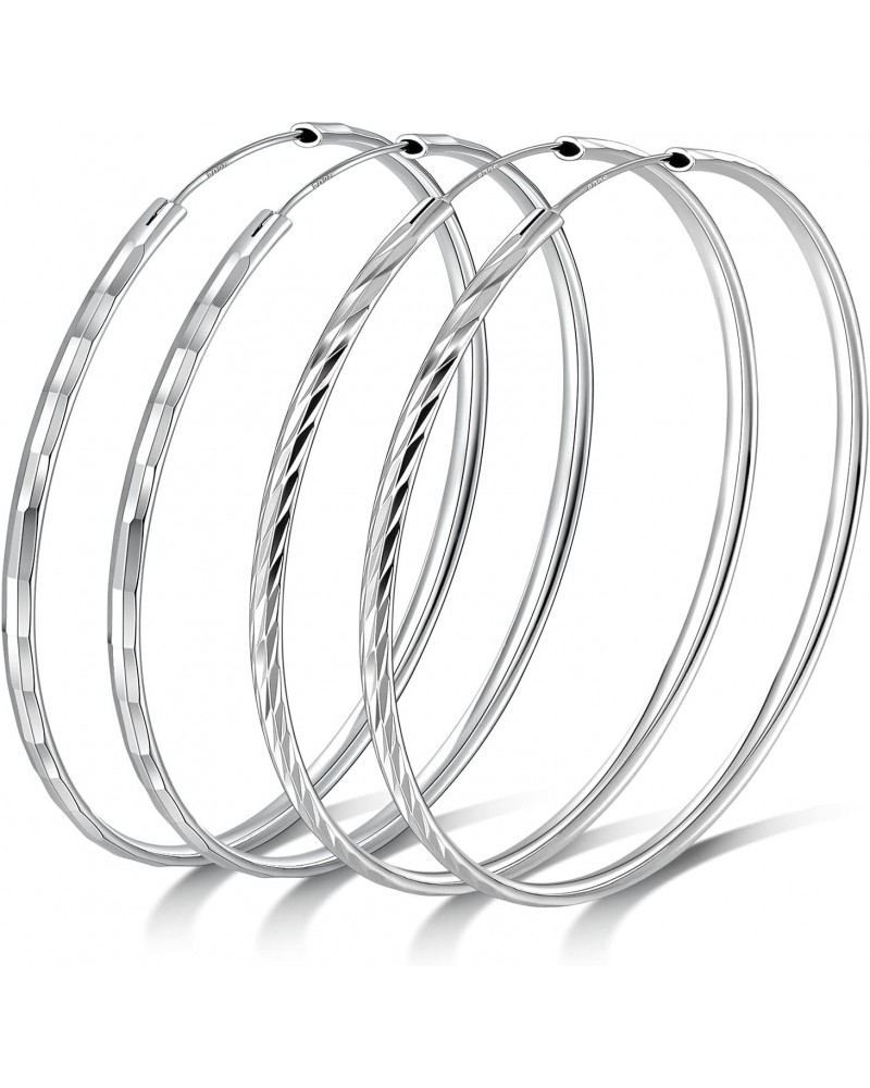 2 Pairs Loop Earrings, 14K White Gold plated Hoop earrings Big and Large Lightweight Gift for Women Girls 70mm $15.92 Earrings