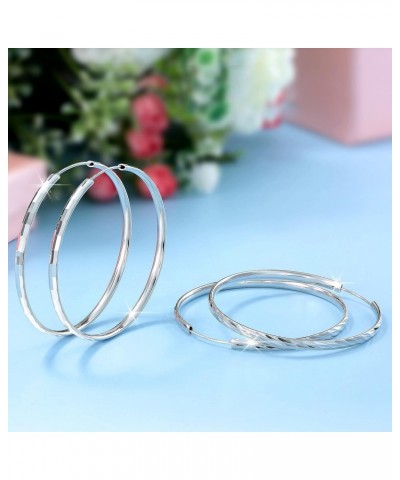 2 Pairs Loop Earrings, 14K White Gold plated Hoop earrings Big and Large Lightweight Gift for Women Girls 70mm $15.92 Earrings