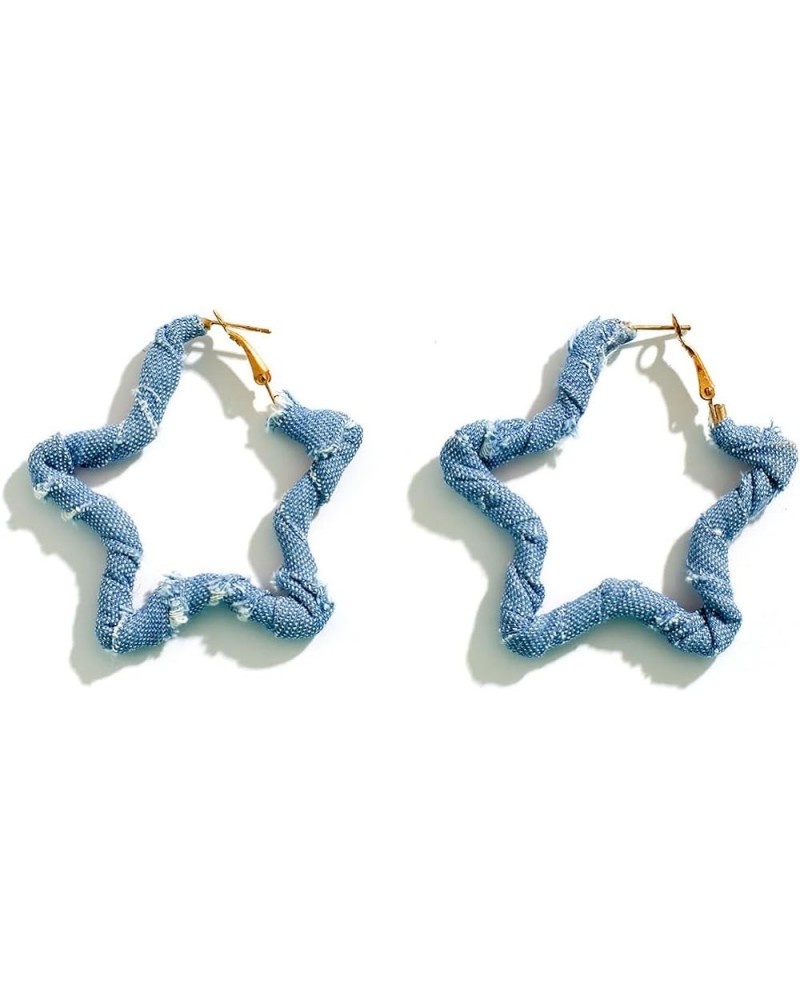 Denim Large Hoop Earrings Cool Jeans Punk Earrings Dennim Geometric Heart Shape Triangle Circle Earrings STAR-1 $5.97 Earrings