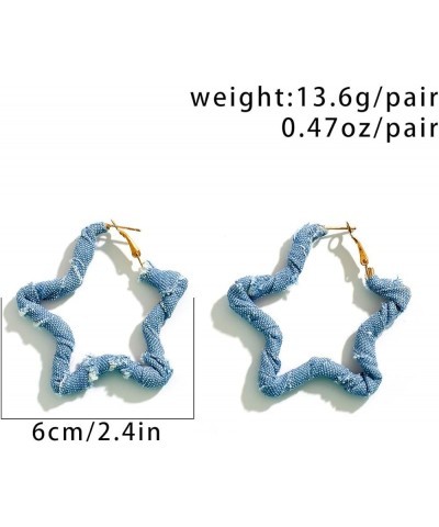 Denim Large Hoop Earrings Cool Jeans Punk Earrings Dennim Geometric Heart Shape Triangle Circle Earrings STAR-1 $5.97 Earrings