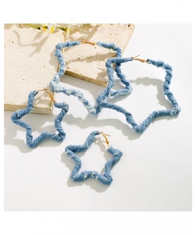 Denim Large Hoop Earrings Cool Jeans Punk Earrings Dennim Geometric Heart Shape Triangle Circle Earrings STAR-1 $5.97 Earrings