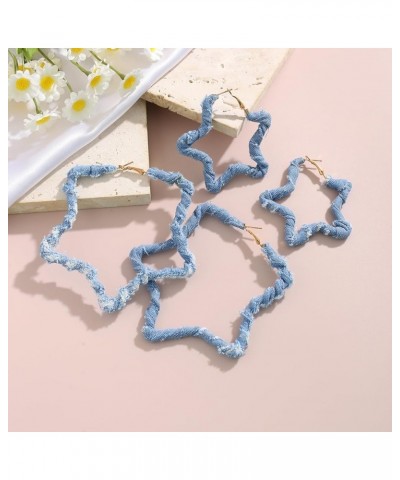 Denim Large Hoop Earrings Cool Jeans Punk Earrings Dennim Geometric Heart Shape Triangle Circle Earrings STAR-1 $5.97 Earrings