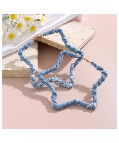 Denim Large Hoop Earrings Cool Jeans Punk Earrings Dennim Geometric Heart Shape Triangle Circle Earrings STAR-1 $5.97 Earrings