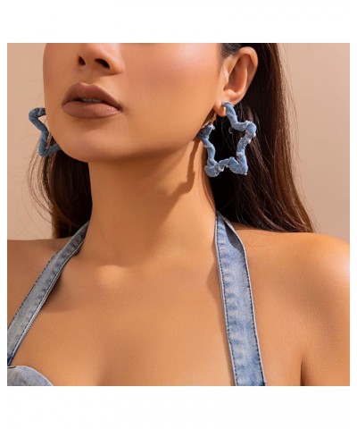 Denim Large Hoop Earrings Cool Jeans Punk Earrings Dennim Geometric Heart Shape Triangle Circle Earrings STAR-1 $5.97 Earrings