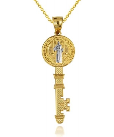 Fine 14k Gold Saint Benedict Medal Key Reversible Pendant Necklace (Size Small/Large) 22.0 Inches Two-Tone Yellow Gold (Small...