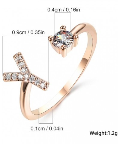 Women's Inlaid Zircon Letter Ring A-Z Initial Ring Minimalist Design Adjustable Opening Alphabet Rings U-Rose Gold $5.34 Rings