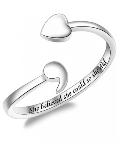 925 Sterling Silver Ring Heart Semicolon Ring adjustable Wrap Open Rings for Women She Believed She Could So She Did $15.29 R...