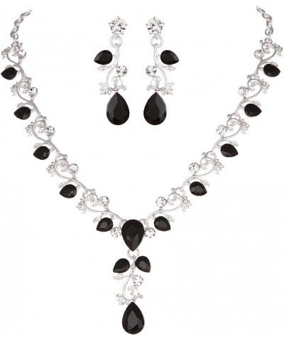 Leaf Vine Crystal Necklace Earrings Jewelry Set for Bridesmaids V-Neck Formal Evening Dress Black $10.25 Jewelry Sets