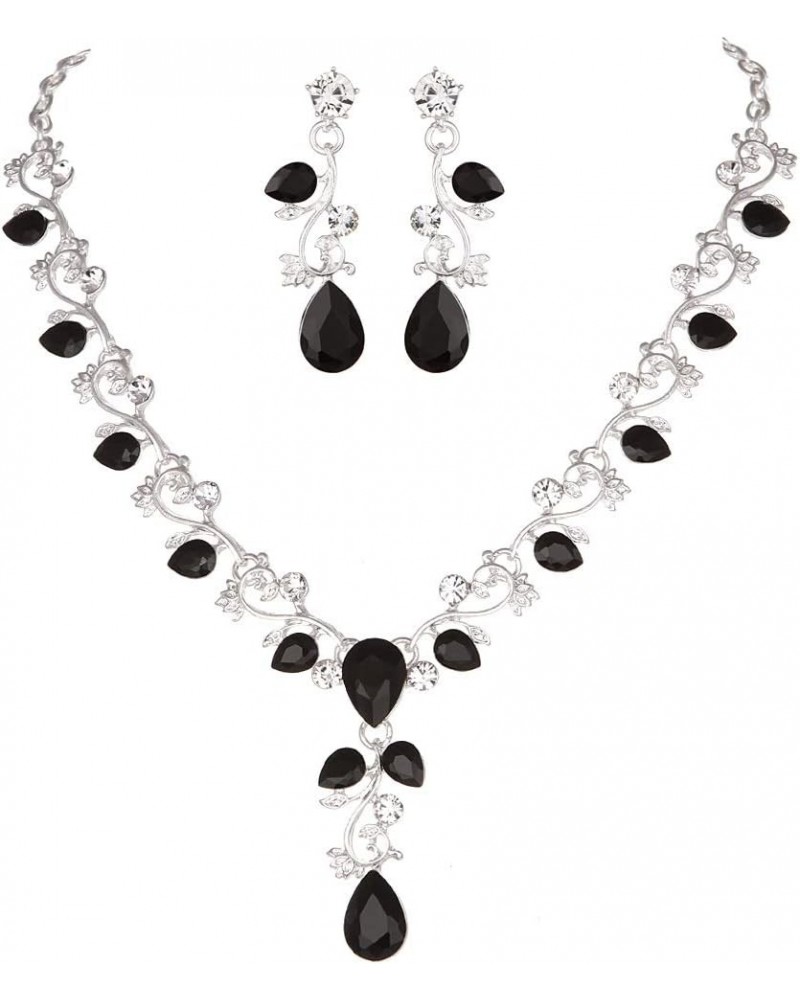 Leaf Vine Crystal Necklace Earrings Jewelry Set for Bridesmaids V-Neck Formal Evening Dress Black $10.25 Jewelry Sets