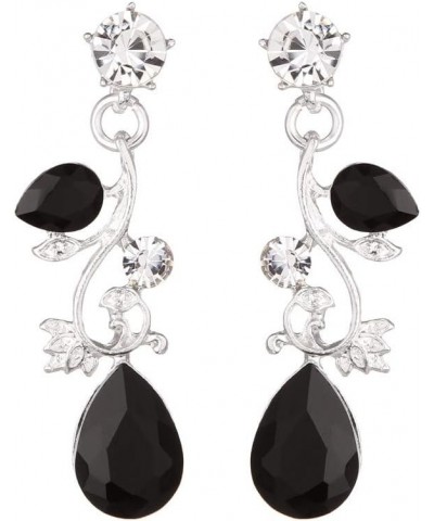 Leaf Vine Crystal Necklace Earrings Jewelry Set for Bridesmaids V-Neck Formal Evening Dress Black $10.25 Jewelry Sets