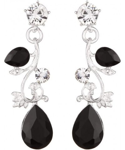 Leaf Vine Crystal Necklace Earrings Jewelry Set for Bridesmaids V-Neck Formal Evening Dress Black $10.25 Jewelry Sets