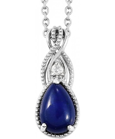 SHOP LC Stainless Steel 925 Sterling Silver Platinum Lapis Lazuli and White Topaz Pendant Necklace Delicate Jewelry Size 20" ...