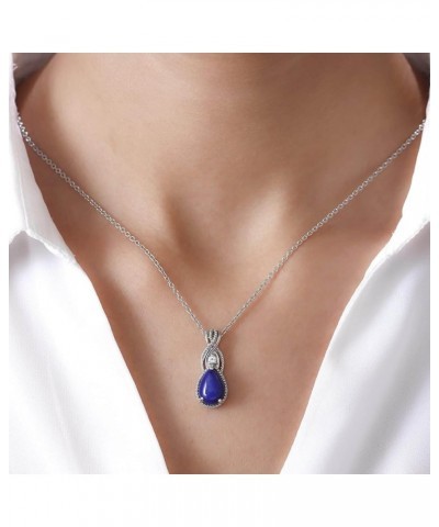 SHOP LC Stainless Steel 925 Sterling Silver Platinum Lapis Lazuli and White Topaz Pendant Necklace Delicate Jewelry Size 20" ...