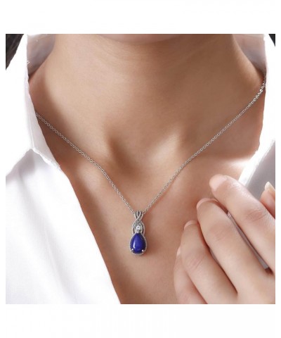 SHOP LC Stainless Steel 925 Sterling Silver Platinum Lapis Lazuli and White Topaz Pendant Necklace Delicate Jewelry Size 20" ...