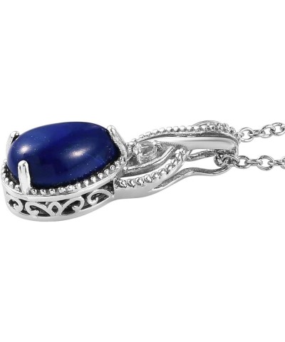 SHOP LC Stainless Steel 925 Sterling Silver Platinum Lapis Lazuli and White Topaz Pendant Necklace Delicate Jewelry Size 20" ...