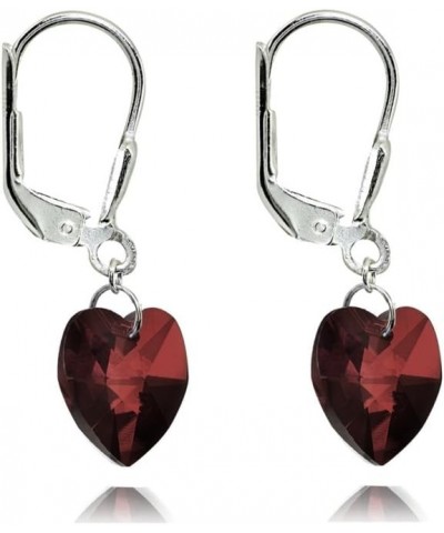 Sterling Silver European Crystal Dainty Heart Leverback Dangle Earrings for Women Girls January - Dark Red $13.20 Earrings