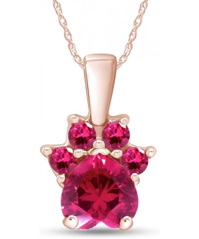 Jewel Zone US Heart &Round Cut Dog Paw Pendant in 14K Rose Gold Over Sterling Silver Simulated Ruby $24.19 Necklaces