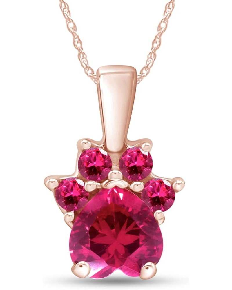 Jewel Zone US Heart &Round Cut Dog Paw Pendant in 14K Rose Gold Over Sterling Silver Simulated Ruby $24.19 Necklaces