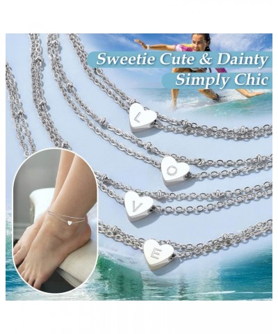 Chic Heart Anklet, Women Summer Beach Foot Chain, A to Z Initial Ankle Bracelet, Adjustable, Silver Color -Send Gift Box Y-si...