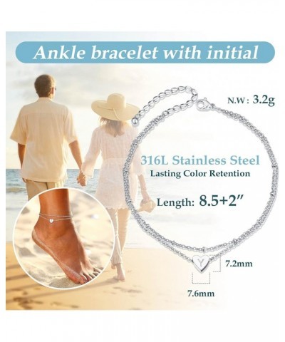 Chic Heart Anklet, Women Summer Beach Foot Chain, A to Z Initial Ankle Bracelet, Adjustable, Silver Color -Send Gift Box Y-si...