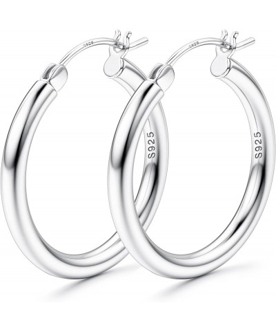 S925 Sterling Silver Hoop Earrings 14K Real Gold Plated 3mm Chunky Hoops Large Gold Hoop Earrings Hypoallergenic Lightweight ...