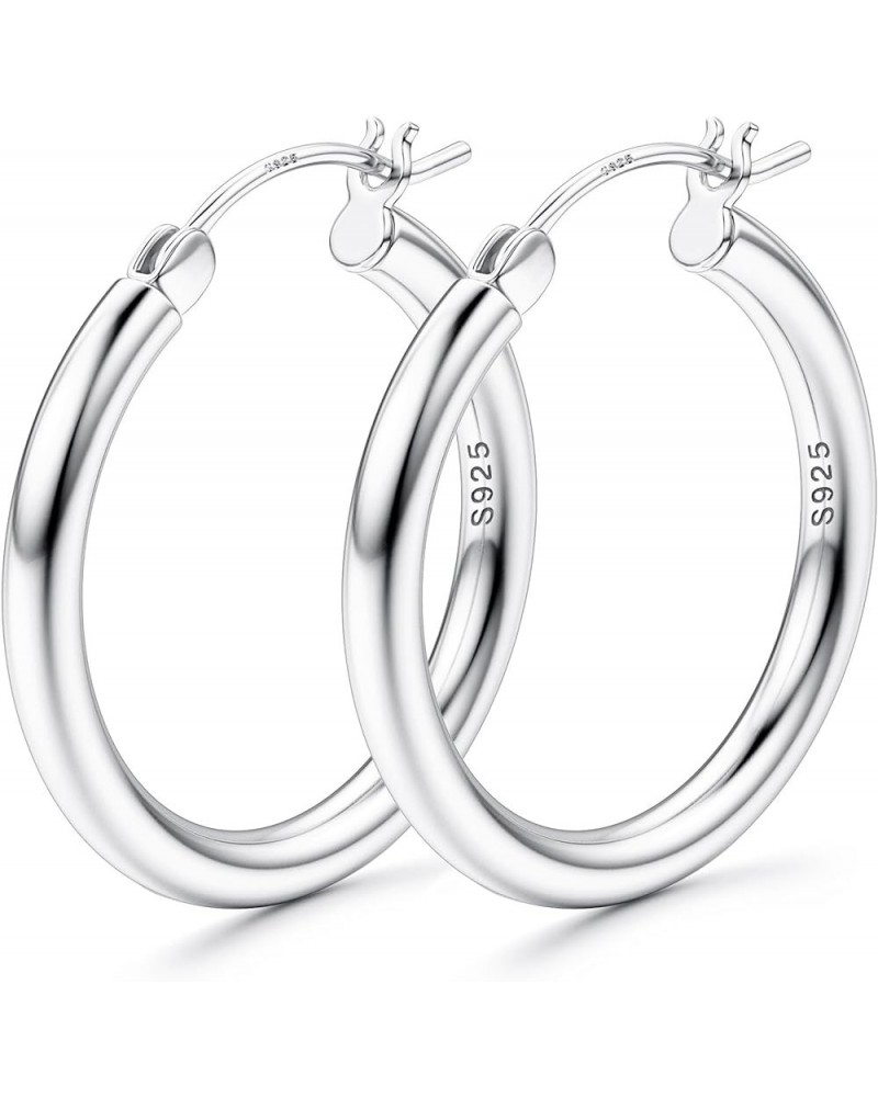 S925 Sterling Silver Hoop Earrings 14K Real Gold Plated 3mm Chunky Hoops Large Gold Hoop Earrings Hypoallergenic Lightweight ...