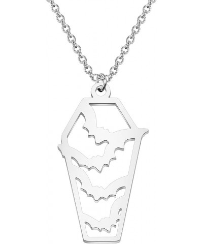 Stainless Steel Coffin Charm Necklace Flying Bats Coffin Charm Pendant Necklace Spooky Halloween Jewelry Flying Bats N $10.18...