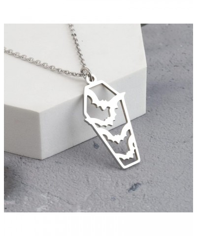 Stainless Steel Coffin Charm Necklace Flying Bats Coffin Charm Pendant Necklace Spooky Halloween Jewelry Flying Bats N $10.18...