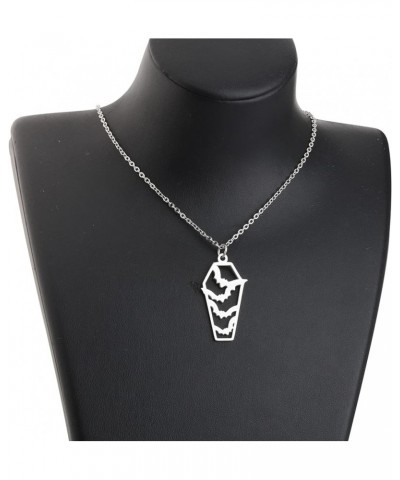 Stainless Steel Coffin Charm Necklace Flying Bats Coffin Charm Pendant Necklace Spooky Halloween Jewelry Flying Bats N $10.18...