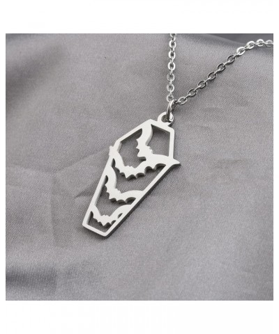 Stainless Steel Coffin Charm Necklace Flying Bats Coffin Charm Pendant Necklace Spooky Halloween Jewelry Flying Bats N $10.18...