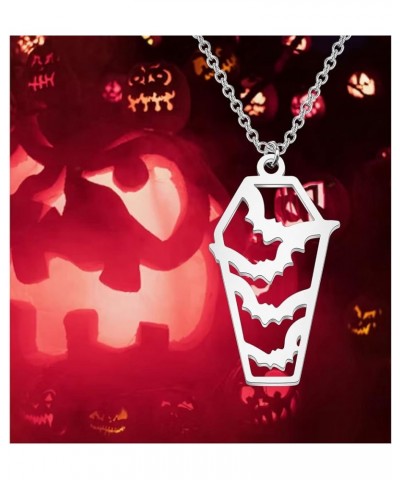 Stainless Steel Coffin Charm Necklace Flying Bats Coffin Charm Pendant Necklace Spooky Halloween Jewelry Flying Bats N $10.18...